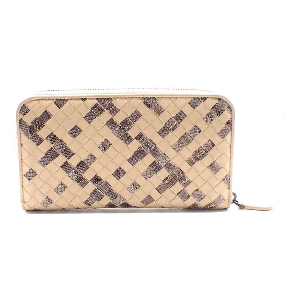 BOTTEGA VENETA Intrecciato Zip Around Long Wallet Embossing Leather Whit 63AA183 - Picture 3 of 13